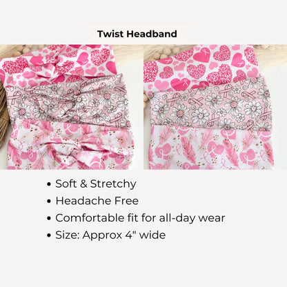 Pink Ribbon Breast Cancer Awareness Headbands for Women, Twist Soft & Stretchy Headband, Nurse Headband, Headband Studio