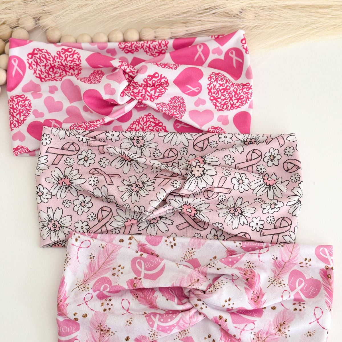 Pink Ribbon Breast Cancer Awareness Headbands for Women, Twist Soft & Stretchy Headband, Nurse Headband, Headband Studio