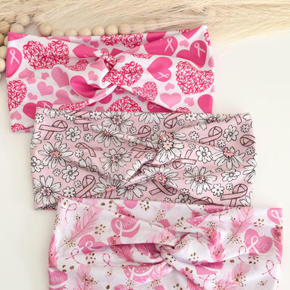 Pink Ribbon Breast Cancer Awareness Headbands for Women, Twist Soft & Stretchy Headband, Nurse Headband, Headband Studio