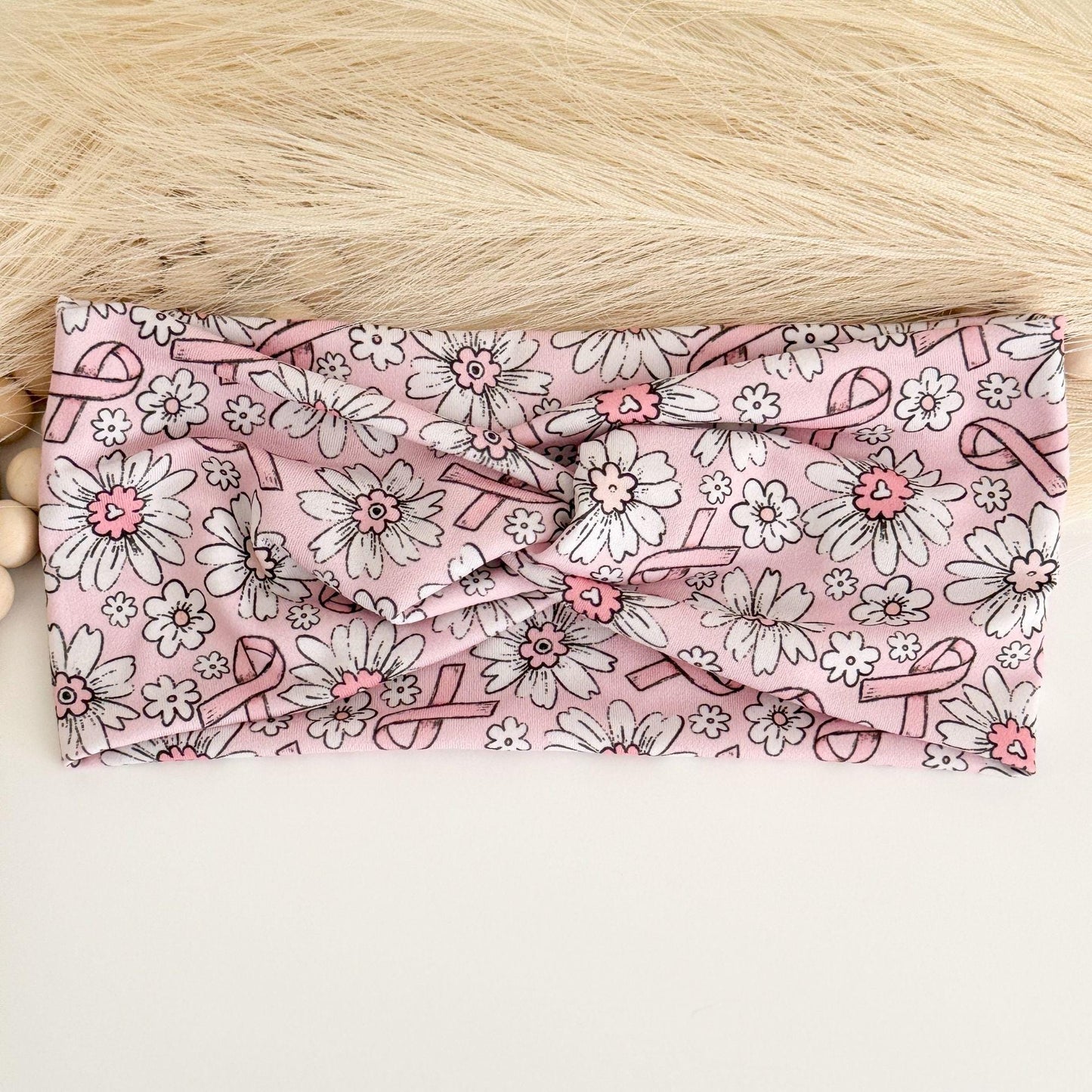 Pink Ribbon Breast Cancer Awareness Headbands for Women, Twist Soft & Stretchy Headband, Nurse Headband, Headband Studio