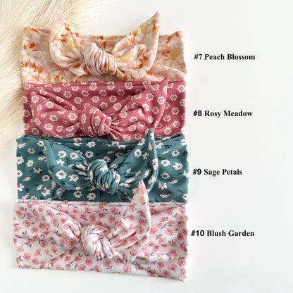 Floral Adjustable Tie Headbands for Women – Handmade Soft Stretch Hair Accessories