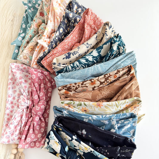 Floral Adjustable Tie Headbands for Women – Handmade Soft Stretch Hair Accessories