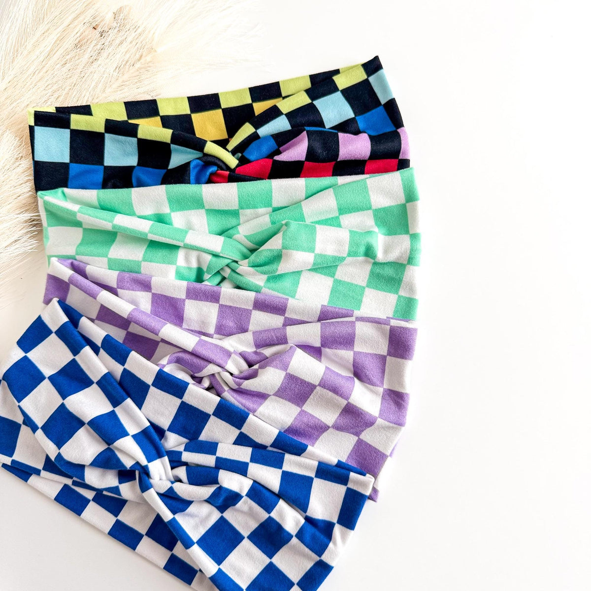 Retro Checker Twist Headbands for Women – Soft Stretch Handmade Headbands