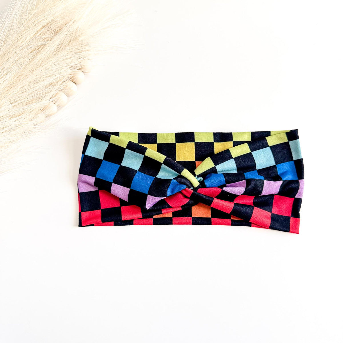 Retro Checker Twist Headbands for Women – Soft Stretch Handmade Headbands