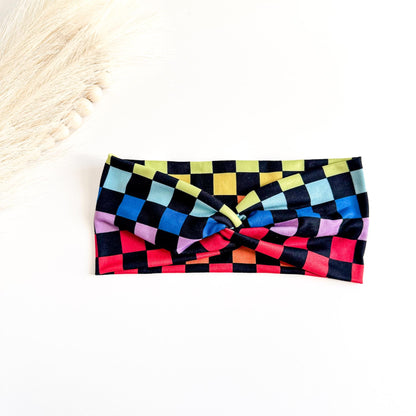 Retro Checker Twist Headbands for Women – Soft Stretch Handmade Headbands