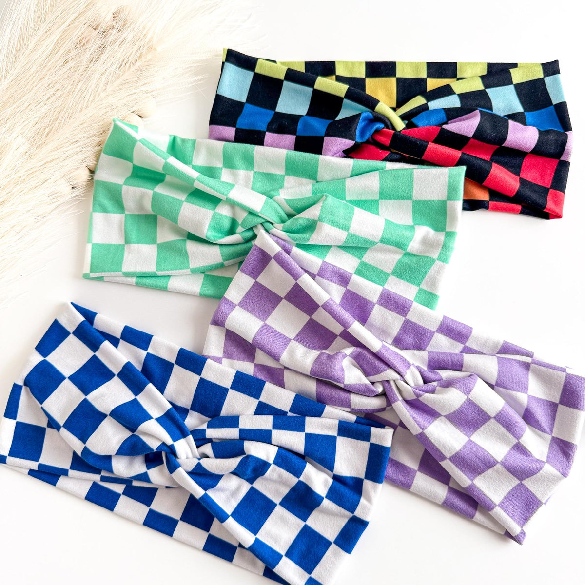 Retro Checker Twist Headbands for Women – Soft Stretch Handmade Headbands