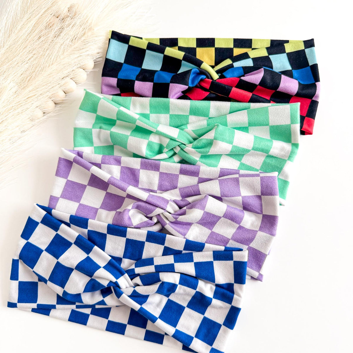 Retro checker print twist headband for women – handmade by Headband Studio