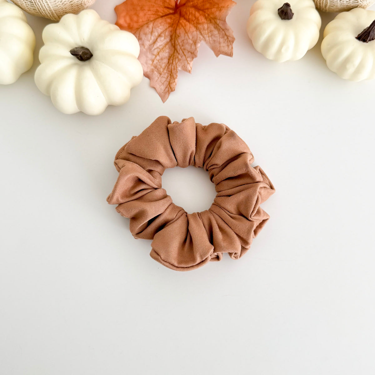 Light Brown solid scrunchie in soft camel