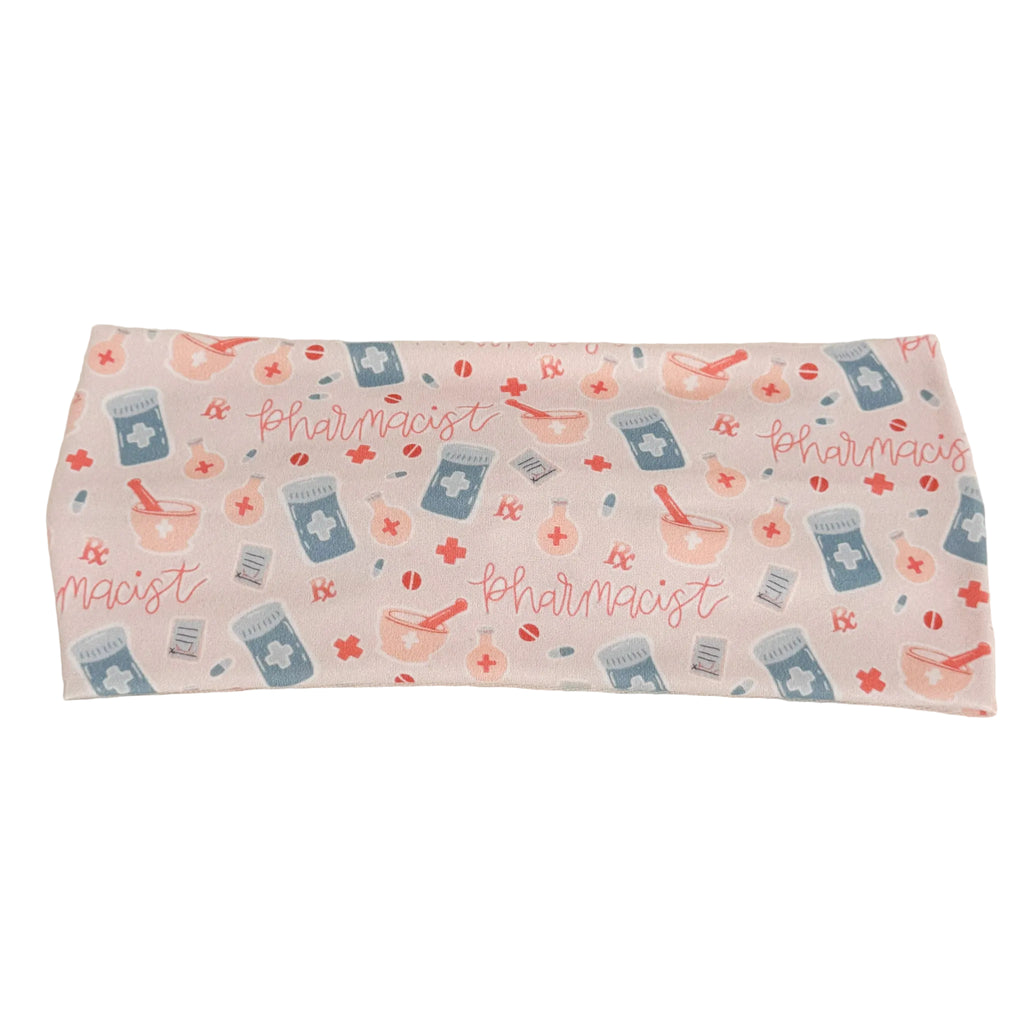 headband with 'pharmacist' pattern on a white background