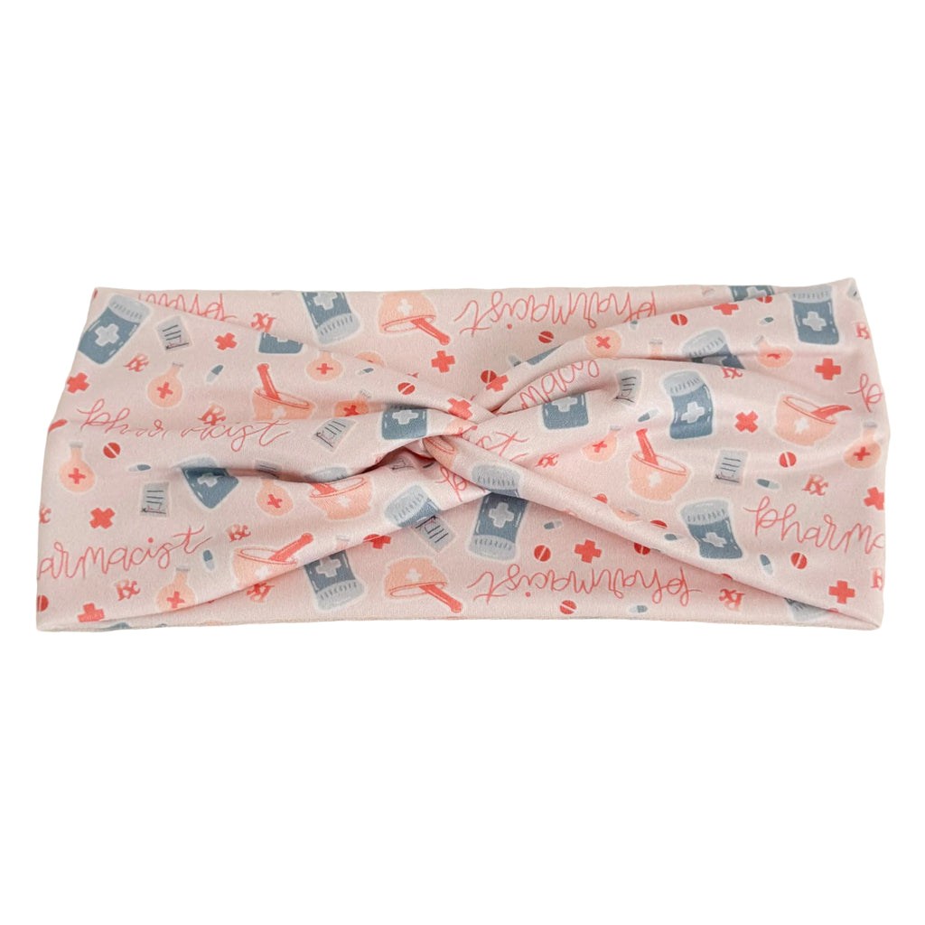 Headband Features pill bottles, Rx symbols &amp; pharmacy-themed prints