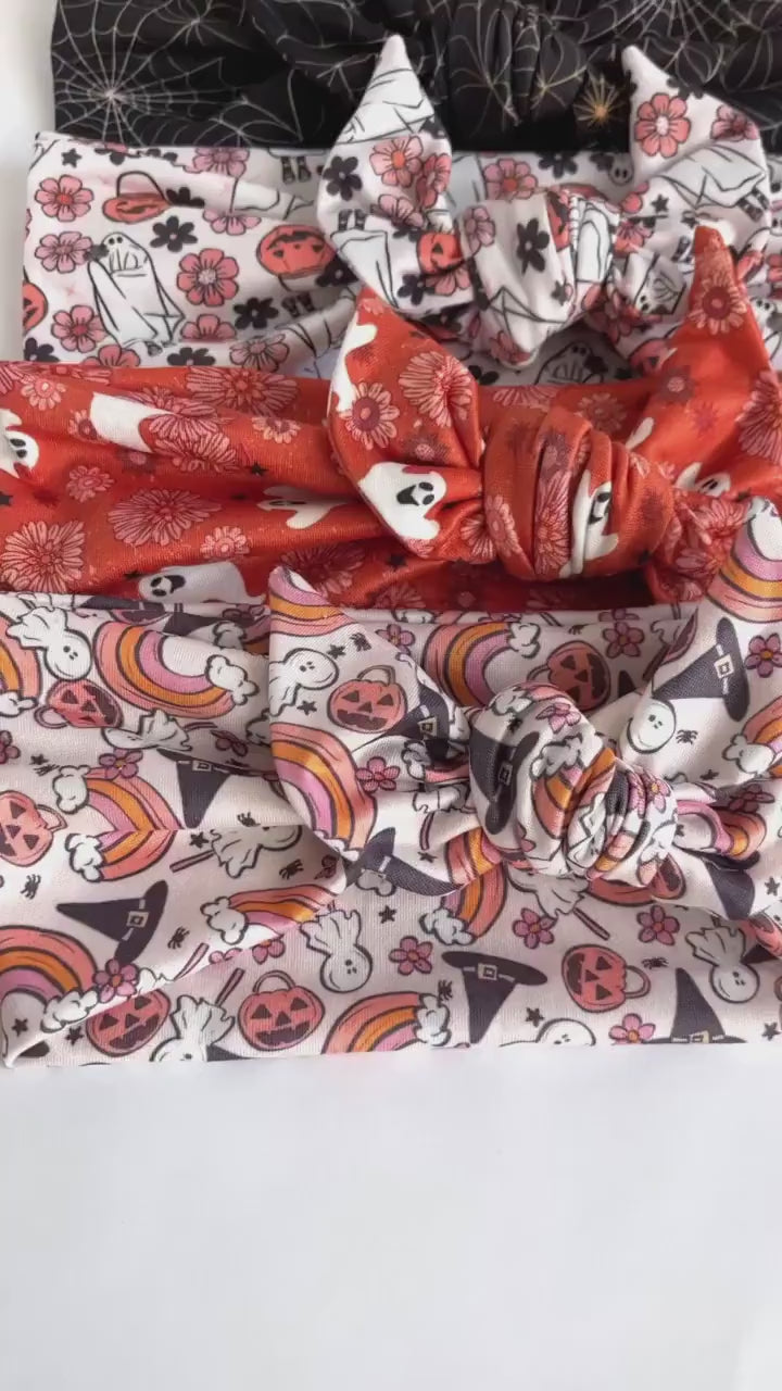 Halloween Knotted Tie Headband – Festive Spooky Print for Women & Nurses